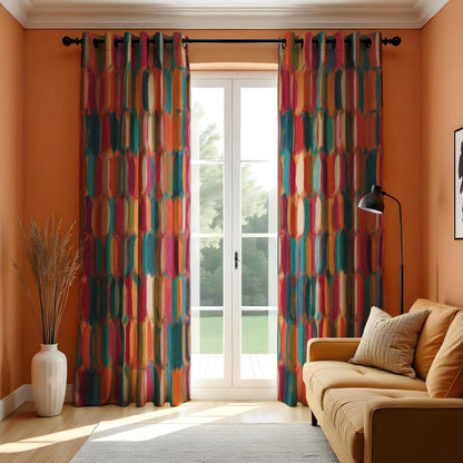 Colorful Abstract Geometric Curtain, Bold Retro Pattern Drape