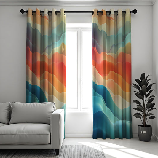 Abstract Colorful Wave Curtain, Soft Watercolor Gradient Drape