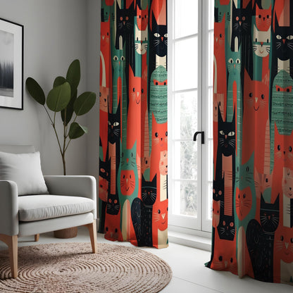Fun Cat Pattern Curtain, Colorful Cartoon Cat Drape