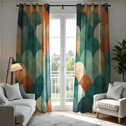 Modern Abstract Scallop Pattern Curtain, Bold Teal & Orange Drape