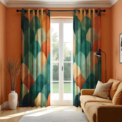 Modern Abstract Scallop Pattern Curtain, Bold Teal & Orange Drape
