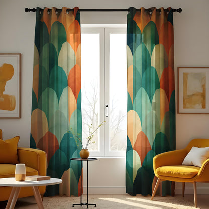 Modern Abstract Scallop Pattern Curtain, Bold Teal & Orange Drape