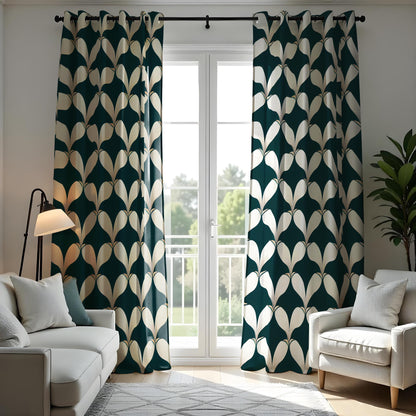 Leaf Pattern Curtains, Geometric Window Drapes, Modern Home Decor