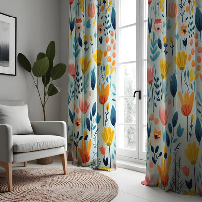 Colorful Floral Curtains, Modern Botanical Drapes