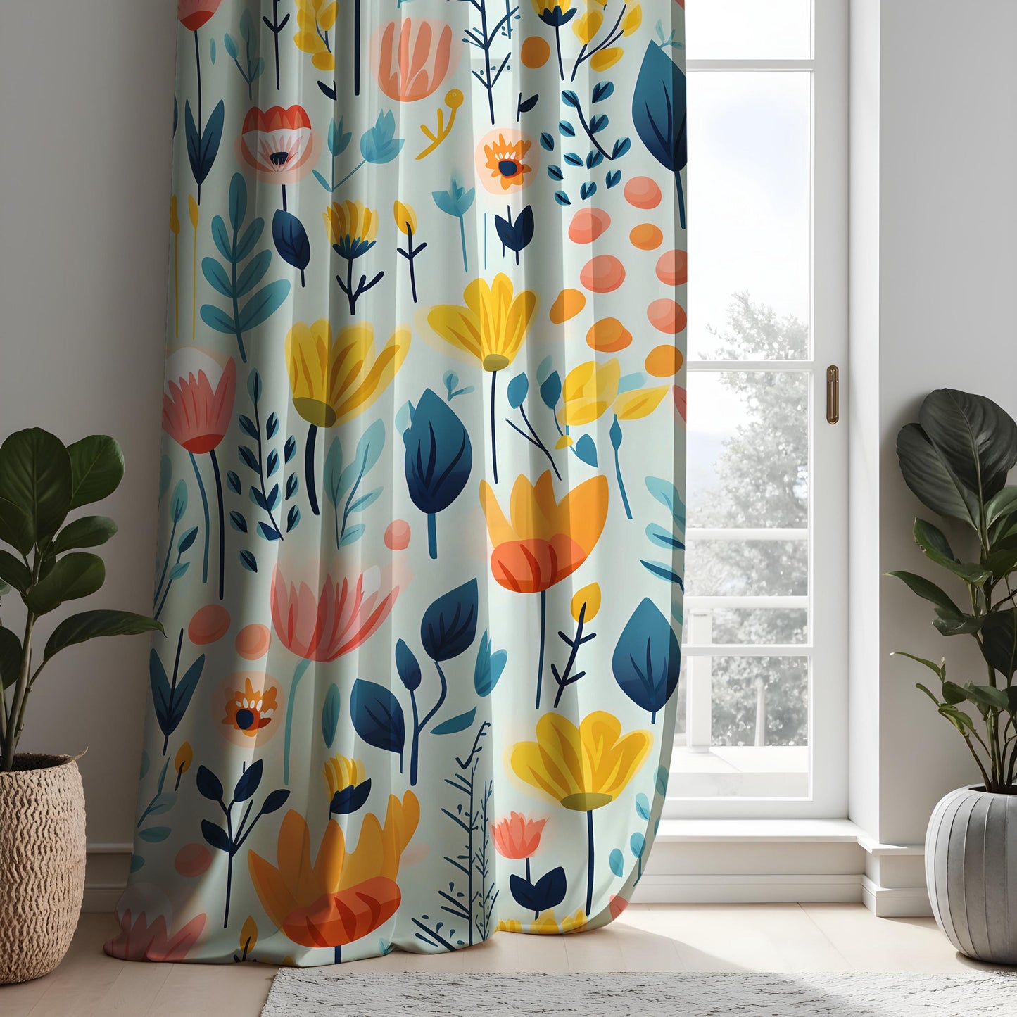 Colorful Floral Curtains, Modern Botanical Drapes