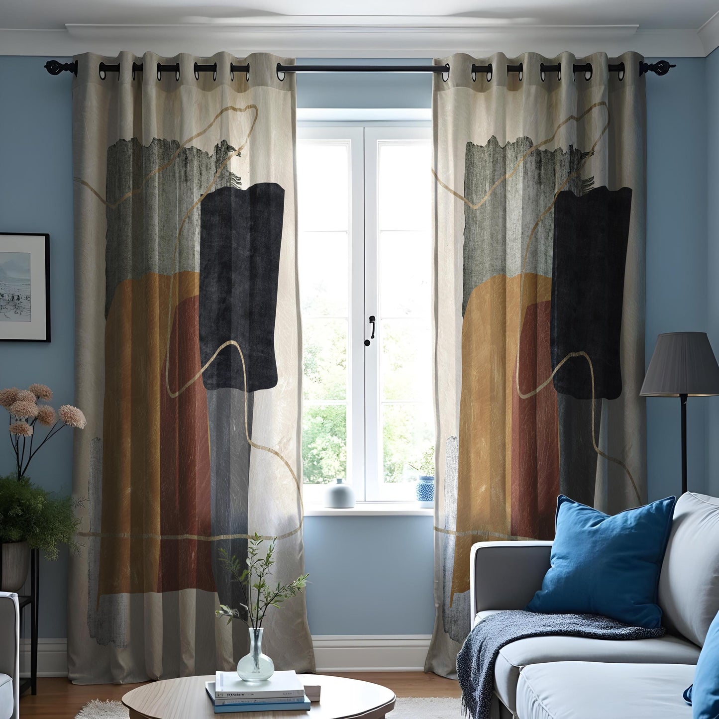 Abstract Modern Curtains, Geometric Art Drapes