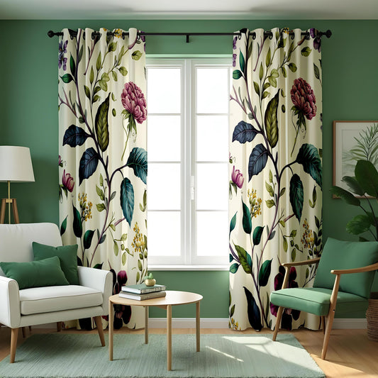 Floral Print Curtains, Botanical Flower Window Treatments