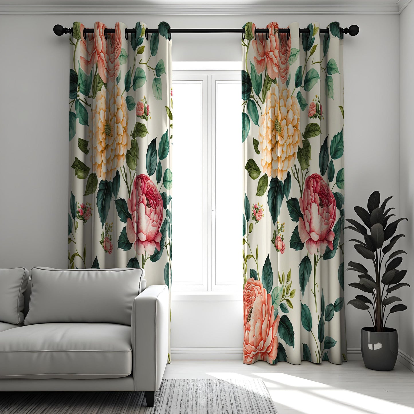 Peony Floral Curtains, Botanical Print Spring Theme Drapes