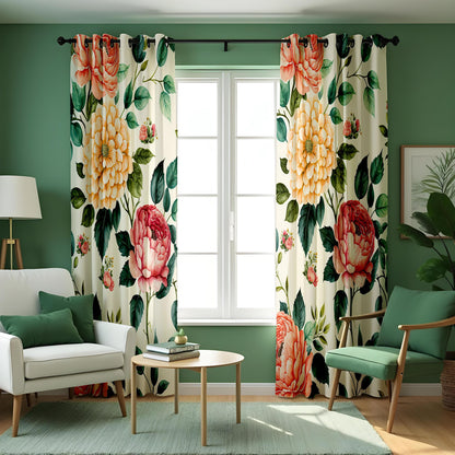 Peony Floral Curtains, Botanical Print Spring Theme Drapes