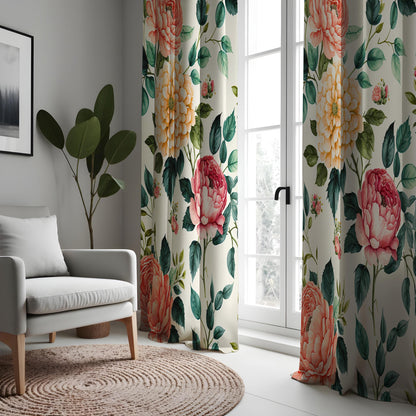 Peony Floral Curtains, Botanical Print Spring Theme Drapes