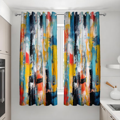 Abstract Art Curtains, Bold Multi-Color Brushstrokes Modern Drapes