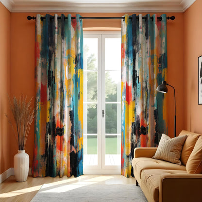 Abstract Art Curtains, Bold Multi-Color Brushstrokes Modern Drapes