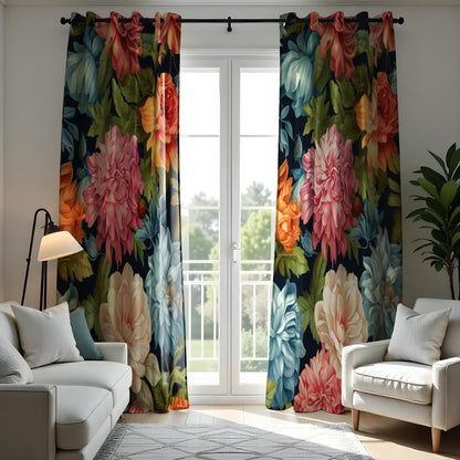 Vibrant Floral Curtains, Large Peony & Rose Drapes, Bold Colors