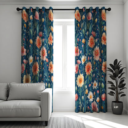Colorful Poppies & Daisies Curtains, Floral Vibrant Drapes