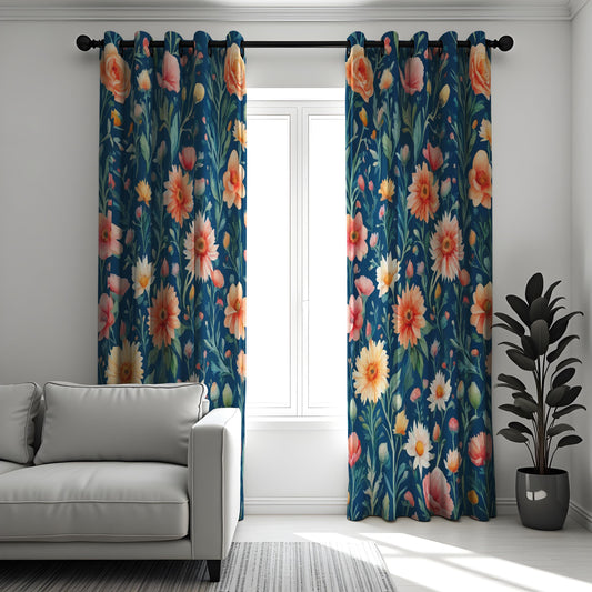 Colorful Poppies & Daisies Curtains, Floral Vibrant Drapes