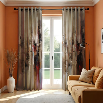 Abstract Art Curtain, Earth Tones Modern Brushstroke Plush Drape