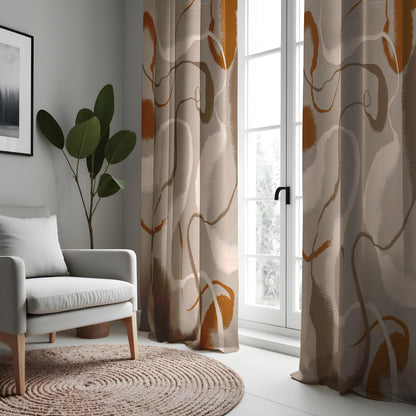 Abstract Neutral & Earthy Tone Curtains, Modern Minimalist Window