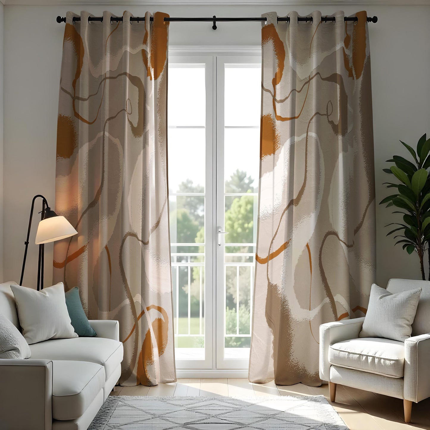 Abstract Neutral & Earthy Tone Curtains, Modern Minimalist Window