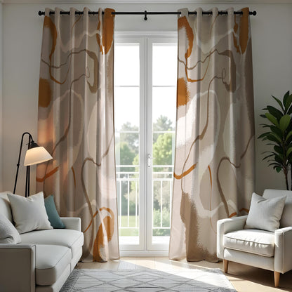 Abstract Neutral & Earthy Tone Curtains, Modern Minimalist Window
