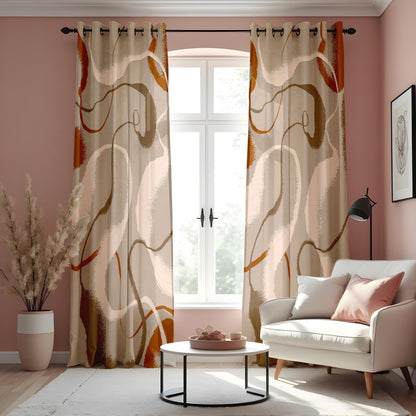 Abstract Neutral & Earthy Tone Curtains, Modern Minimalist Window