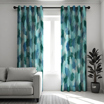 Watercolor Abstract Curtains, Blue & Green Pattern Drapes