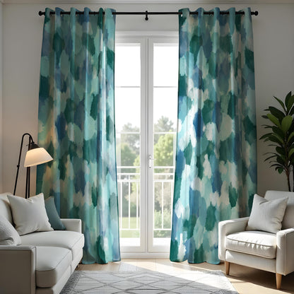 Watercolor Abstract Curtains, Blue & Green Pattern Drapes