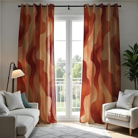 Abstract Flow Curtain, Warm Red & Beige Organic Shape Design Drapes
