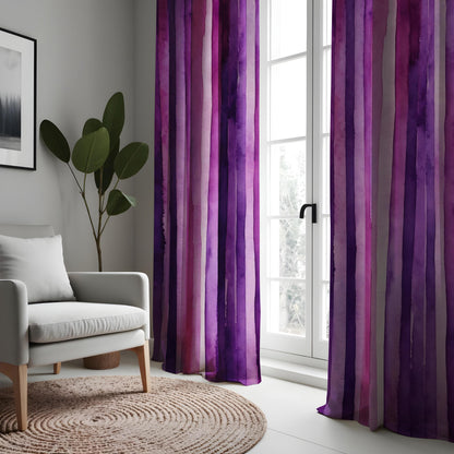 Watercolor Stripe Curtain, Purple & Lavender Gradient Design Drape