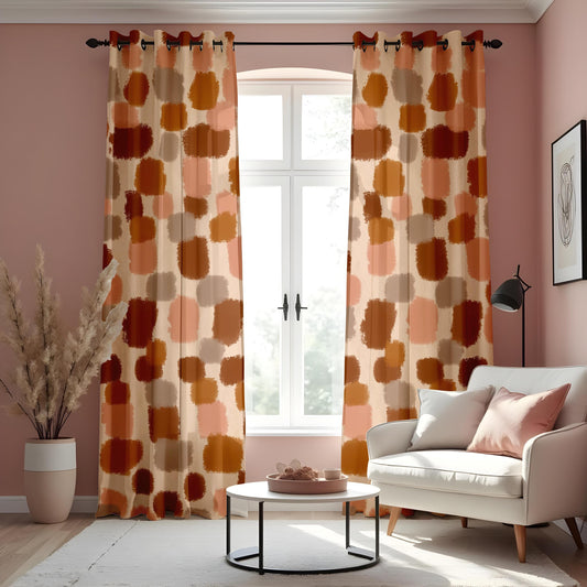 Abstract Pattern Curtains, Warm Color Blocks Drapes