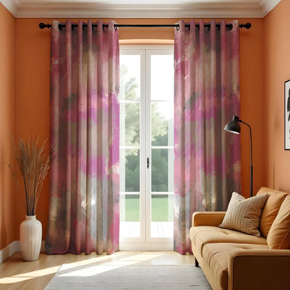 Pink & Gray Abstract Watercolor Curtains, Modern Window Treatment