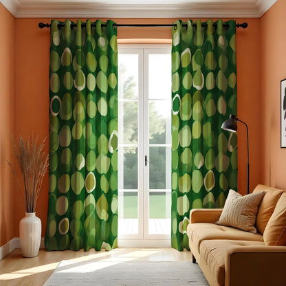Modern Green Polka Dot Curtains, Bold Circle Design Drapes