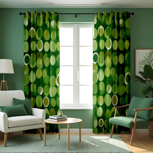 Modern Green Polka Dot Curtains, Bold Circle Design Drapes
