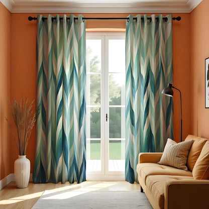 Geometric Green and Blue Curtains, Modern Abstract Pattern Drapes
