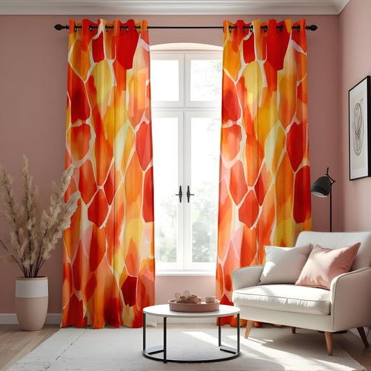 Vibrant Orange & Yellow Geometric Curtains, Abstract Colorful Drapes