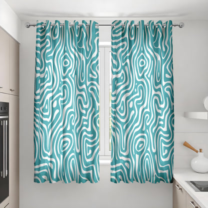 Abstract Wave Design Curtains, Modern Geometric Drapes, Teal & White
