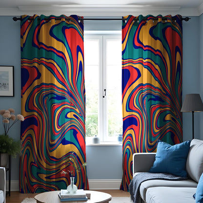 Vibrant Abstract Swirl Curtains, Colorful Retro Design Drapes