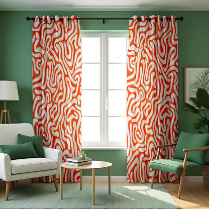 Abstract Orange & White Swirl Curtains, Modern Retro Style Drapes