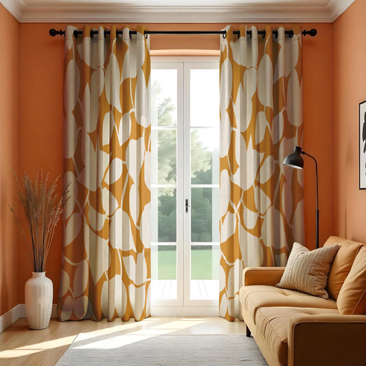 Geometric Mustard Yellow Curtains, Modern Abstract Pattern Drapes