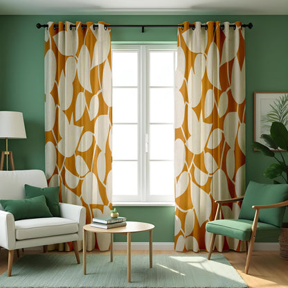Geometric Mustard Yellow Curtains, Modern Abstract Pattern Drapes