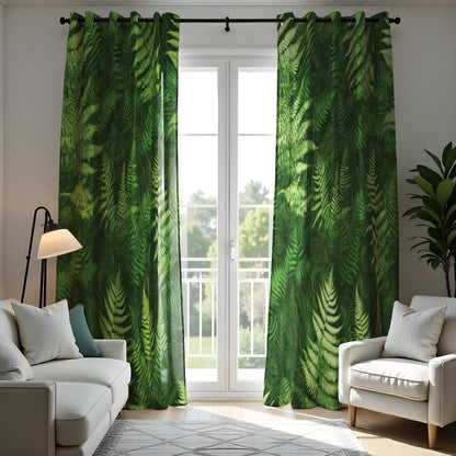 Green Fern Leaf Pattern Curtains, Botanical Nature Inspired Drapes