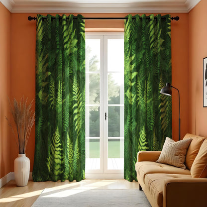 Green Fern Leaf Pattern Curtains, Botanical Nature Inspired Drapes
