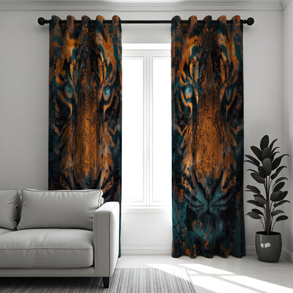 Tiger Face Curtain, Bold Animal Print Drape, Wild Jungle Window