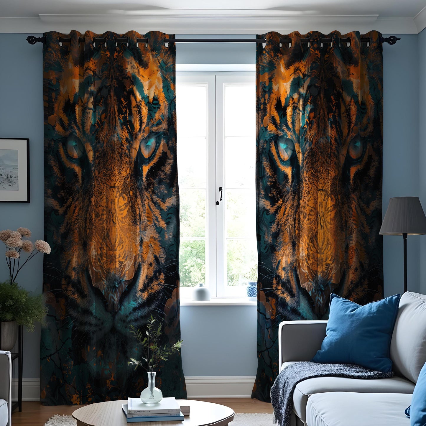 Tiger Face Curtain, Bold Animal Print Drape, Wild Jungle Window