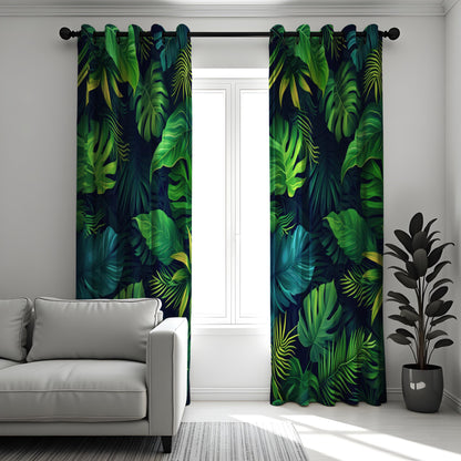 Tropical Leaf & Lush Green Curtains, Monstera and Fern Print Drapes