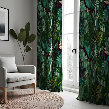 Tropical Fern & Leaf Print Curtains, Lush Greenery Drapes