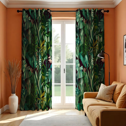 Tropical Fern & Leaf Print Curtains, Lush Greenery Drapes