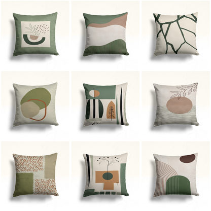 Abstract Plant Graphic Cushion Cover, Green Geometric Design
