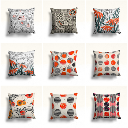 Floral Doodle Monochrome Cushion Cover, Vintage Tile Pattern