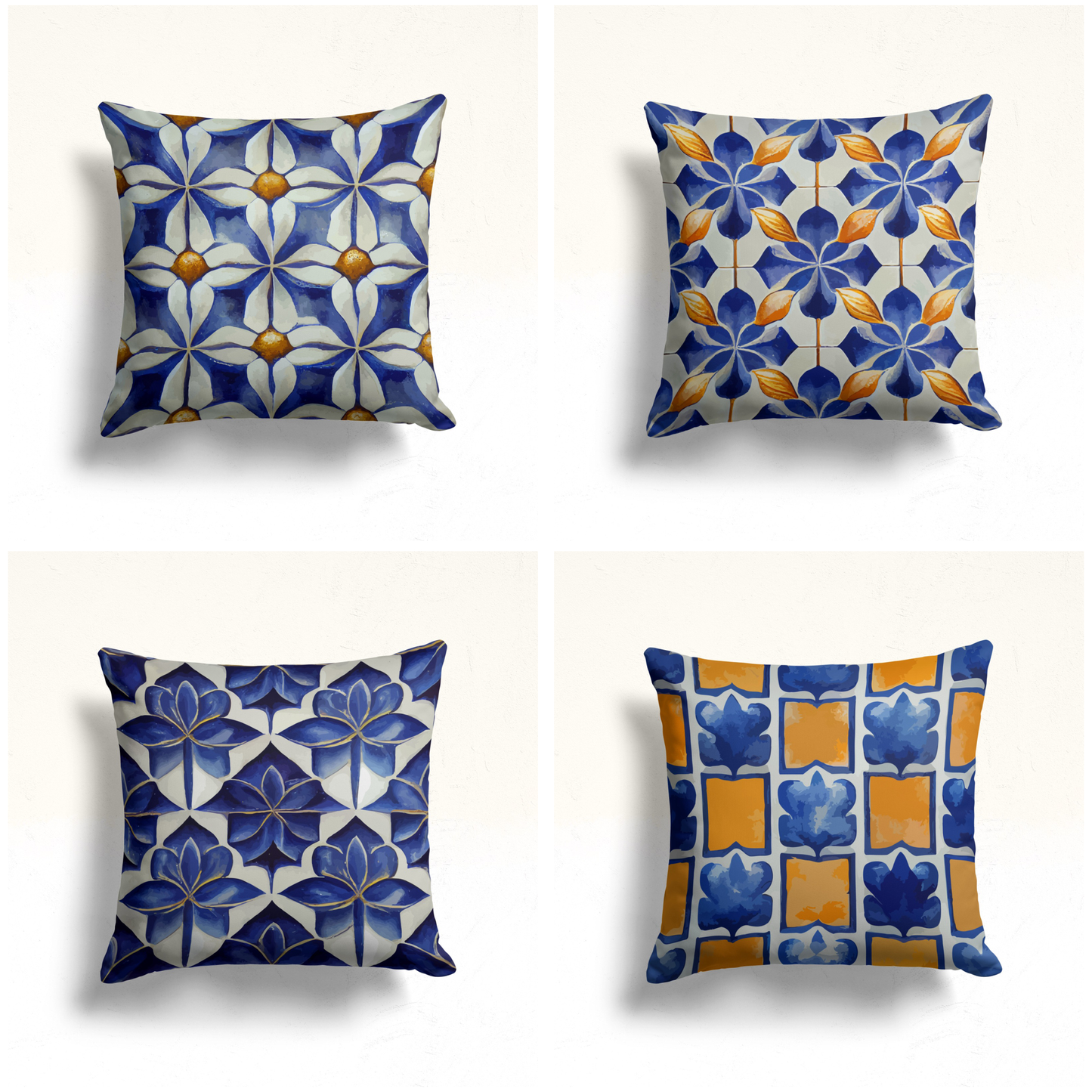 Spanish Mosaic, Blue Floral Tile Cushion Cover, Spanish Pattern