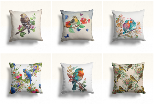 Bird, Butterfly Spring Cushion Cover, Tropical Parrots, Flowers